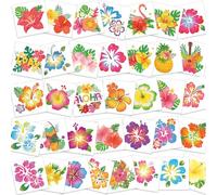 HOWAF 72 Glitter Hawaiian Tattoos Hibiscus Flower Temporary Tattoos for Hawaiian Party Decorations, Waterproof Fake Tattoos Stickers for Kids Adult Hawaiian Party Accessories Summer Party Bag Filler