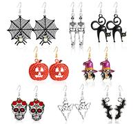 HOWAF 8 Pairs Halloween Earrings Spider Skull Bat Pumpkin Cat Earrings Studs