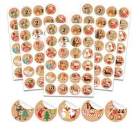 HOWAF 8 Sheets-192pcs Christmas Advent Calendar Stickers, 1-24 Advent Calendar 2025 Stickers Christmas Countdown Number Sticker Kraft for Crafts DIY Christmas Decorations