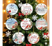 HOWAF 8pcs Christmas Cardinal Ornaments, Memorial Christmas Ornament Gifts for Loss of Loved One in Heaven, Red Cardinals Memorial Hanging Plaque Keepsake for Xmas Holiday Home Decorations