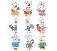 HOWAF 9 Easter Bunny Ornaments Easter Hanging Decorations, Easter Wooden Rabbit Ornaments Hanging Easter Decorations Wooden Bunny Wood Easter Rabbit Decorations Crafts for Home Easter Tree Decorations