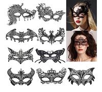 HOWAF 9 Halloween Masquerade Mask for Women, Black Lace Mask Masquerade Eye Mask Gothic Vampire Bat Mask Spider Cat Lace Halloween Mask for Masquerade Carnival Party Halloween Fancy Dress Costume
