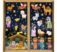 HOWAF 9 Sheets Nativity Scene Christmas Window Stickers, Jesus Religious Decoration, Cling Stickers for Windows, Christian Decorations, C