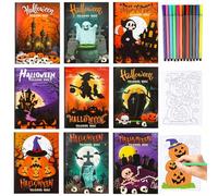 HOWAF 9pcs Coloring Books with 12pcs Paint Pens, Kids Halloween Books for Children Mini Ghost Pumpkin Coloring Booklet Party Bag Fillers