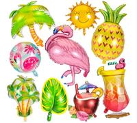 HOWAF 9pcs Hawaiian Party Decorations Tropical Balloons Flamingo & Pineapple Coconut Balloons for Beach Summer Pool Events
