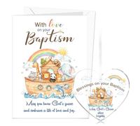 HOWAF Baptism Card, Cute Jungle Animals Religious Greetings Card & Acrylic Hanging Keepsake, Religious Christening Gifts, Baptism Gifts for Boys Girls
