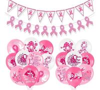 HOWAF Breast Cancer Awareness Balloons Pink Ribbon Latex Balloon Glitter Breast Cancer Awareness Banner Pink Ribbon Pennant Hope Faith Survive Banner for breast cancer Decorations