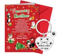 HOWAF Christmas Card from The Cat, Xmas Card & Keyring, Gifts for Christmas from The Cat for Women