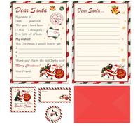 HOWAF Christmas Letter to Santa Claus, Dear Santa Letter kit Paper Christmas List to Santa Letter Writing Kit with Envelope Father Christmas Stickers for Kids Holiday Wish List Xmas Eve Supplies