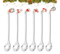 HOWAF Christmas Spoons Set of 6, Christmas Coffee Spoon Stainless Steel Christmas Spoon with Reindeer Santa Christmas Tree Snowman, Gifts for Christmas Teaspoons, Ice Cream, Dessert, Sugar, Silver