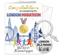 HOWAF Congratulations London Marathon Card, Well Done Marathon Runner Card & London 26.2 Finisher Running Keyring, Gifts for Runners Men Women
