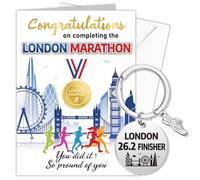 HOWAF Congratulations London Marathon Card, Well Done Marathon Runner Card & London 26.2 Finisher Running Keyring, Gifts for Runners Men Women