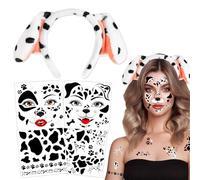 HOWAF Dalmatian Ears Headband & Halloween Face Tattoos Stickers, Puppy Dog Ears Headband for Dalmatian Costume, Carnival Halloween Costume Women Men