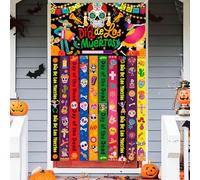 HOWAF Day of The Dead Banner, Fabric Dia De Los Muertos Door Wall Banner Sugar Skull Mexican Backdrop Porch Signs for Halloween, Dia De Los Muertos Decorations, Day of The Dead Decorations