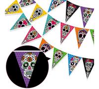 HOWAF Day of the Dead Banner, Mexican Fiesta Banner, Multi-Coloured Day of The Dead Skull Bunting Flag Halloween Dia De Los Muertos Triangle Banner Cinco de Mayo Decorations Mexican Party Supplies