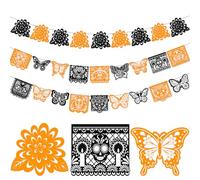 HOWAF Day of The Dead Bunting for Day of The Dead Decorations, Felt Mexican Bunting Papel Picado Sugar Skull Marigold Butterfly Day of The Dead Banners Halloween Banner Dia De Los Muertos Decorations