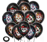 HOWAF Day of The Dead Decorations, 30 PCS Day of The Dead Balloons Sugar Skull Halloween Balloons for Halloween Dia de Los Muertos Decorations