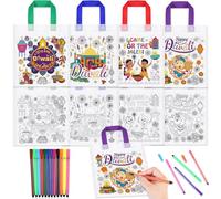 HOWAF Diwali Coloring Non-Woven Gift Bags with 12 Colors Paint Pens, Happy Diwali Coloring Candy Treat Bags with Handle for Indian Festival of Lights Decoration Deepavali Supplies Goodie Bags