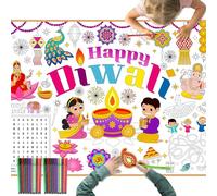 HOWAF Diwali Crafts Diwali Rangoli Giant Colouring Poster for Kids, Diyas Rangoli Coloring Books Ganesha Table Cloth Colouring Paper+colouring pen for Happy diwali Decorations for House Gift for Kids