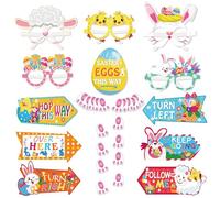 HOWAF Easter Egg Hunt Kit, 32pcs Easter Egg Hunt Clues, Signs, Arrows, Bunny Footprints, Glasses for Kids, Party, Home, Garden, Game, Decorations