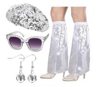 HOWAF Fancy Dress: Disco Ball Earrings, Sparkly Sequins Beret Hat, Leg Warmers, 70s & 80s Accessories for Women's Disco Costume