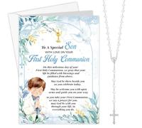 HOWAF First Holy Communion Card for Son, Congratulations Card & Rosary Beads Catholic Pearl Cross Necklace for 1st Holy Communion Gifts for Son