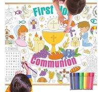 HOWAF First Holy Communion Giant Colouring Poster for Kids, Colouring Poster Paper Coloring Book Drawing Paper Wall Doodle Art Gifts & 24 Pens, Holy Communion Gifts for Boys Girls