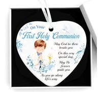 HOWAF First Holy Communion Gifts for Boys, Heart-Shaped Ceramic Ornament Keepsake & Gift Box, Religious Hanging Plaque for 1st Holy Communion Gifts for Boys, Godson, Son, GrandSon