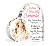 HOWAF First Holy Communion Gifts for Girls, Heart-Shaped Acrylic Plaque Keepsake for Table Decorations, 1st Holy Communion Gifts for Girls, Goddaughter, Daughter, Granddaughter