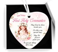 HOWAF First Holy Communion Gifts for Girls, Heart-Shaped Ceramic Ornament Keepsake & Gift Box, Religious Hanging Plaque for 1st Holy Communion Gifts for Girls, Goddaughter, Daughter, Granddaughter