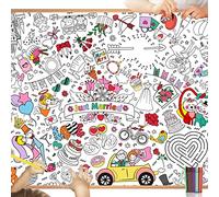 HOWAF Giant Colouring Poster for Kids Wedding Activity Packs, Just Married Colouring Poster Coloring Book Drawing Paper Wall Doodle Art Gifts & 12 Pens, Wedding Games for Kids