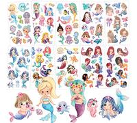 HOWAF Glitter Mermaid Temporary Tattoos For Kids Girls, 10 Sheets Mermaid Tattoo Mermaid Stickers Cartoon Fake Tattoos for Mermaid Party Favour Glitter Tattoos for Kids Girls Birthday Party Bag Filler