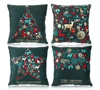 HOWAF Green Elegant Christmas Cushion Throw Covers Cases, Peach Skin Velvet Christmas Happy New Year Pillowcases Covers Decorative for Xmas Sofa Bed Chair Living Room Home Decoration 45cm x 45cm, 4pcs