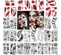 HOWAF Halloween Tattoos - 30 Sheets Zombie Scars & Wound Tattoo Stickers - Waterproof Black Bat, Pumpkin, Spider Designs for Kids, Men & Women's Halloween Costume Makeup Props