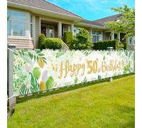 HOWAF Happy 50th Birthday Banner, Sage Green Gold Happy Birthday Banner for 50th Birthday Decorations for Women Men Happy Birthday Decorations 50th Party Decorations 50th Birthday Gifts, 8.5ft x 1.3ft