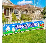 HOWAF Happy Easter Banner for Easter Party Decoration, Long Fabric Easter Banner for Easter Wall Garden Outdoor Decoration, for Easter Party Game Activity Backdrop Decoration, 5.9 * 0.98 Feet