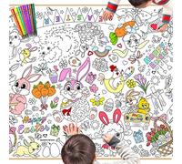 HOWAF Happy Easter Giant Colouring Poster for Kids, Bunny Egg Colouring Poster Coloring Book Drawing Paper Wall Doodle Art, Paper Table Cloth Party Games Activities & 12 Pens, Easter Crafts for Kids