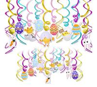 HOWAF Happy Easter Hanging Decorations, 30pcs Easter Foil Swirl Decorations for Ceiling, Indoor, Family, Easter Party Decorations, Easter Egg Rabbit Bunny Chick Carrot Chicken