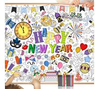 HOWAF Happy New Year Giant Colouring Poster for Kids with Pens, Coloring Books Poster Paper New Years Eve Decorations 2026 Craft for Kids NYE Party Decorations 2026