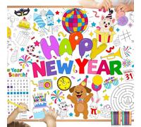 HOWAF Happy New Year Giant Colouring Poster with Pens, Coloring Book Poster Paper colouring table cloth New Years Eve Decorations 2027 Craft NYE Party Decorations 2027
