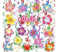 HOWAF Hawaiian Tropical Party Decorations, 30pcs Hibiscus Flower Hanging Swirls Flamingo Floral Ceiling Foil Swirls Hawaiian Party Decorations Summer Beach Luau Tiki Aloha Hawaiian Party Accessories