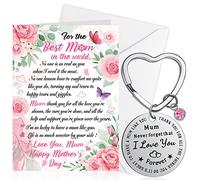 HOWAF Mothers Day Card, Mother's Day Card Mother's Day Cards Happy Mothers Day Cards for Mum, with Mum Keyring Engraved Heart Mothers Day Keyring Mothers Day Gifts for Mum from Daughter Son, A