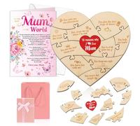 HOWAF Mum 10 Reasons Why I Love You Hearts Puzzle Wooden Set, Mum ChristmasGifts for mum Gifts with Greeting Card Bow Gift Box Bag Birthday Mothers Day Presents from Daughter Son