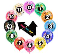 HOWAF New Years Eve Decorations 2027 Balloons, 1-12 Numbers Happy New Year Countdown Balloons with Confetti Inside, Wall Clock Countdown Games for NYE Party Decorations 2027, Multicolor