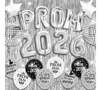 HOWAF Prom Decorations 2026 Silver, Foil Prom 2026 Balloons Disco Ball Star Balloon Silver Tinsel Curtains prom Night Backdrop Foil Curtain Latex Party Balloons 2026 Decorations Graduation decoration