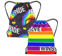 HOWAF Rainbow Pride Drawstring Bag - LGBT Flag for Gay Pride and LGBTQ Accessories, Decorations (2pcs)