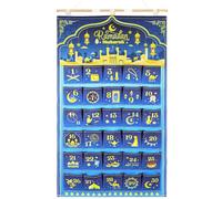 HOWAF Ramadan Advent Calendar, Ramadan Mubarak Reusable Fabric Advent Calendar 30 Pockets Ramadan Calendar Ramadan Countdown Hanging Calendar, Eid Ramadan Decorations for Home, Blue Gold, 10X10CM
