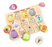 HOWAF Resurrection Easter Story Eggs, 12pcs Wooden Easter Eggs with Meaningful Symbols Cards for He is Risen Favors, Christian Easter Gifts for Kids, Religious Easter Basket Stuffers