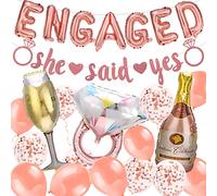 HOWAF Rose Gold Engaged Set, Banner, She Said Yes Banner, Diamond Ring Balloon, Confetti Balloons for Engagement Party Decoration, Wedding, Bridal Shower, Hen Party Decor