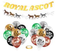 HOWAF Royal Ascot Decorations, Horse Racing Balloons, Banner, Green, Gold, 19 Count